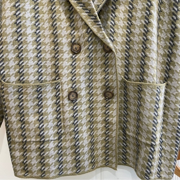 Joie Houndstooth Double Breasted Knit Cardigan Olive Green XL - Picture 7 of 7